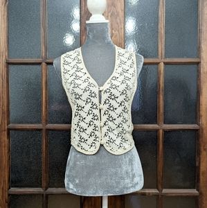 ESCADA silk linen cotton lace crochet vest top cream color